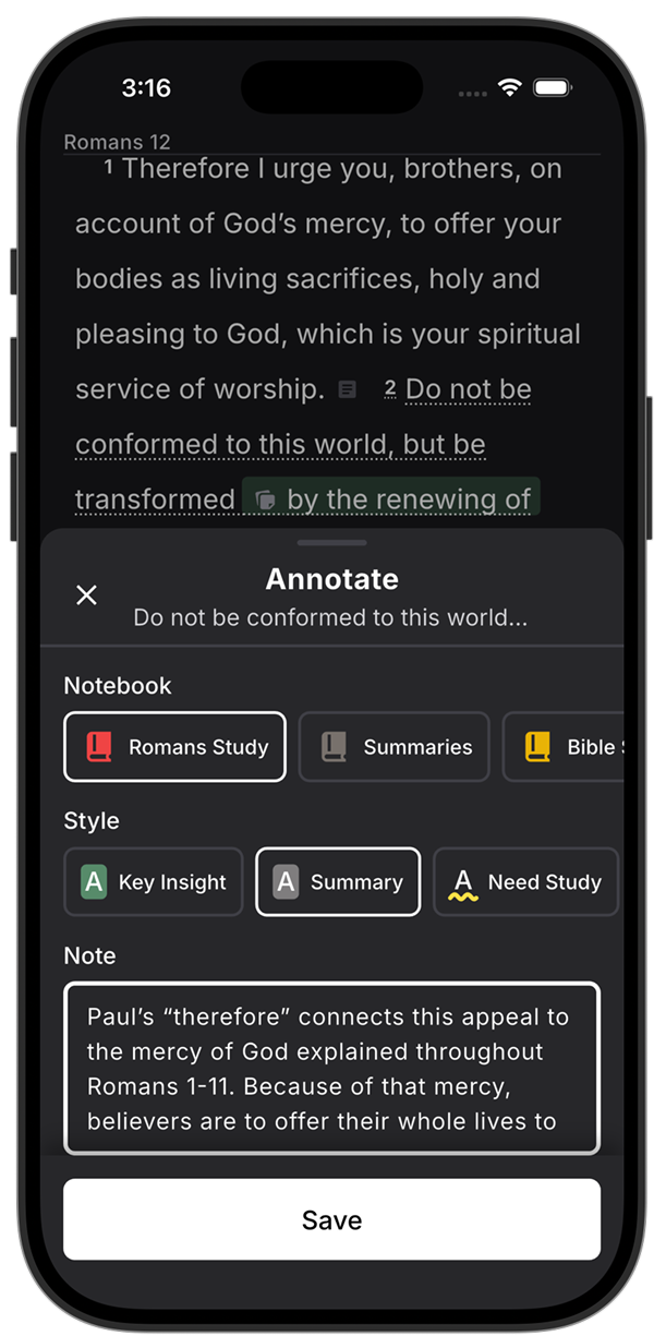 Matthew Henry's commentary on Romans 12:2 and a note summarizing the analysis in Lux