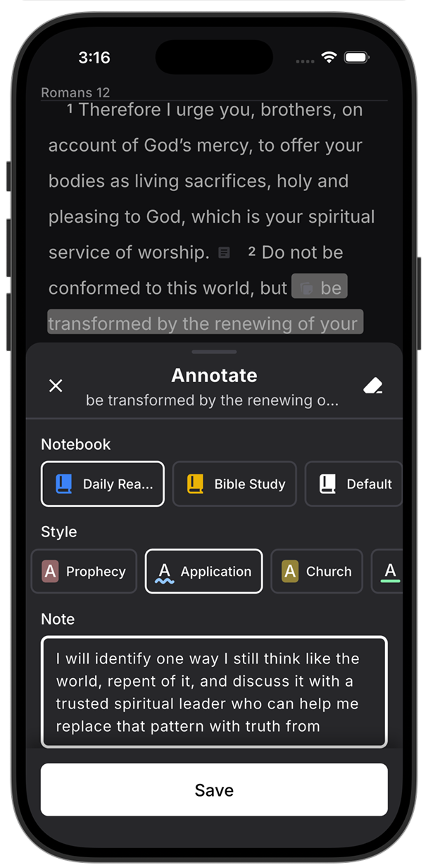An application note and a list of previous application notes in Lux Bible
