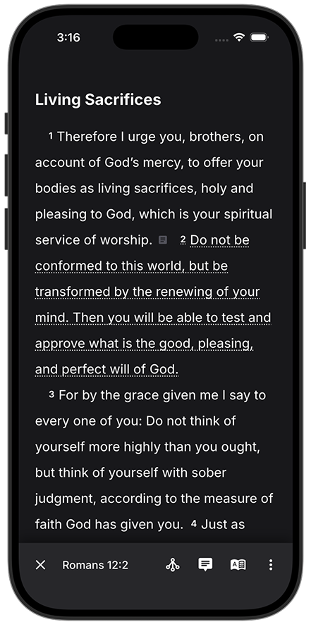 Romans 12:2 open in Lux Bible